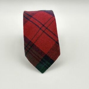 Vintage Rooster Brand Necktie Red Blue Green Plaid Lambswool Woven In Scotland